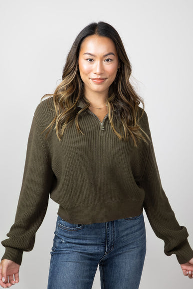 Quarter Zip Henley Sweater for Women in Olive