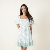 Floral Border Print Mini Dress for Women in Sage Multi 