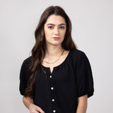 Chris & Carol Button Front Puff Sleeve Shirt for Women in Black