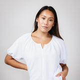 Chris & Carol Button Front Puff Sleeve Shirt for Women in Ivory