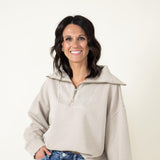 C & C California Hailey Sunwashed Fleece Quarter Zip Sweatshirt for Women in Beige