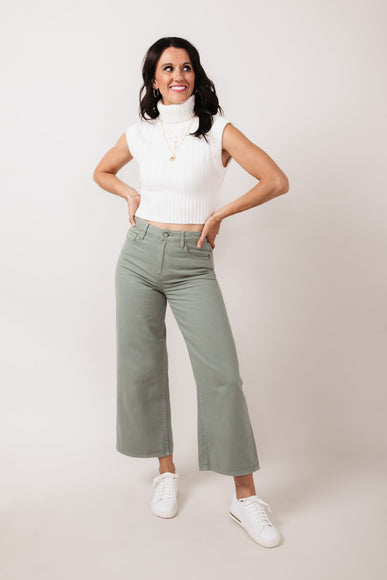 Hidden Nori High Rise Wide Leg Cropped Jeans for Women in Green