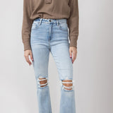 Hidden Happi Distressed Knee Crop Flare Jeans for Women