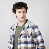 Hooded Plaid Flannel Shirt for Men in Ecru