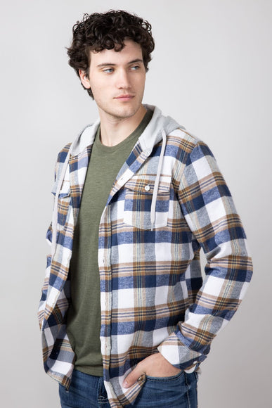 Hooded Plaid Flannel Shirt for Men in Ecru