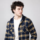 Hooded Plaid Flannel Shirt for Men in Navy