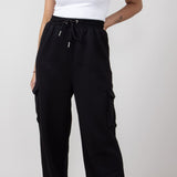 Drawstring Cargo Sweatpants for Women in Black