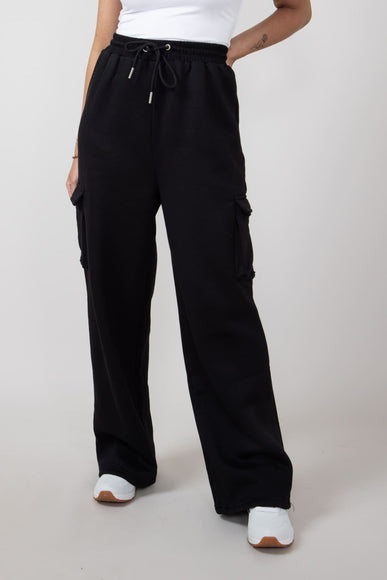 Drawstring Cargo Sweatpants for Women in Black