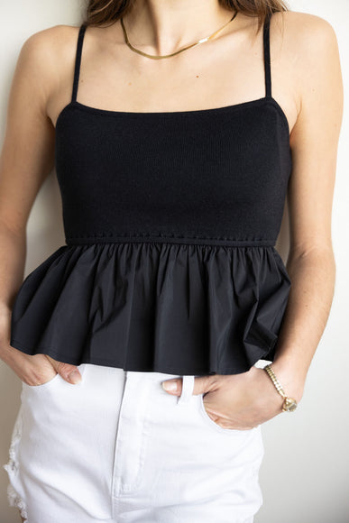 Ruffle Flare Hem Cami Tank Top for Women in Black