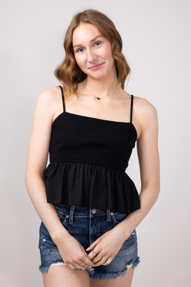 Ruffle Flare Hem Cami Tank Top for Women in Black