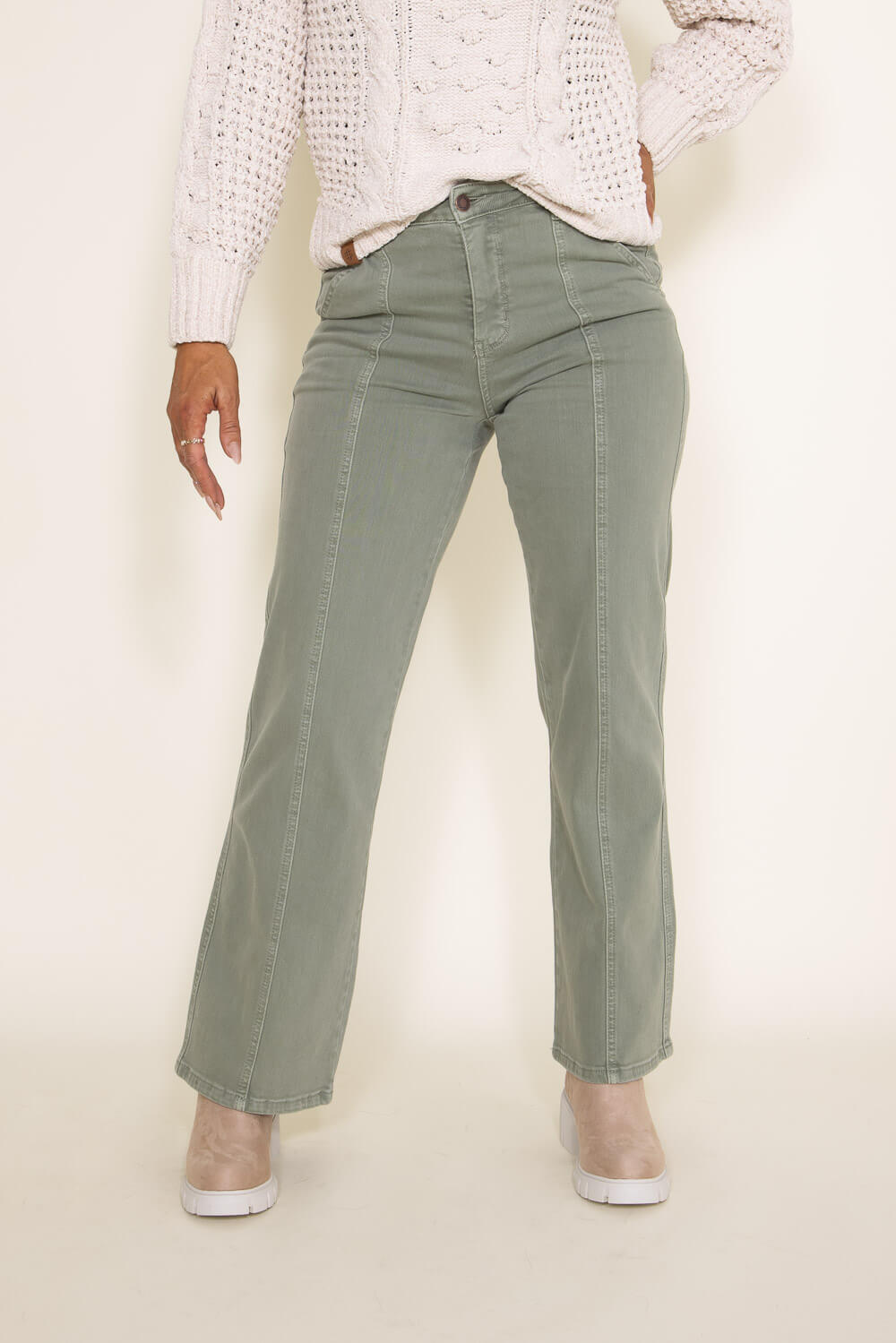 Judy Blue High Rise Dyed Front Seam Straight Jeans for Women in Sage