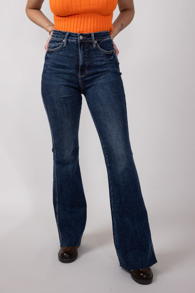 Judy Blue High Rise Contrast Dark Wash Flare Jeans for Women