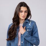 KanCan Frayed Hem Denim Jacket for Women