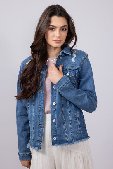 KanCan Frayed Hem Denim Jacket for Women