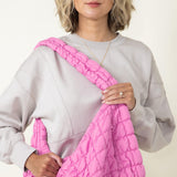 Large Quilted Puffer Carryall Bag for Women in Pink