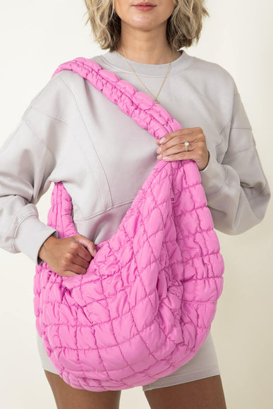 Large Quilted Puffer Carryall Bag for Women in Pink