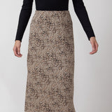 Leopard Print Midi Skirt for Women in Brown