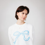 1897 Active Embroidered Bow Fleece Sweatshirt for Women in Ivory