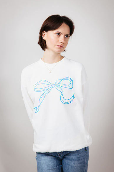 1897 Active Embroidered Bow Fleece Sweatshirt for Women in Ivory