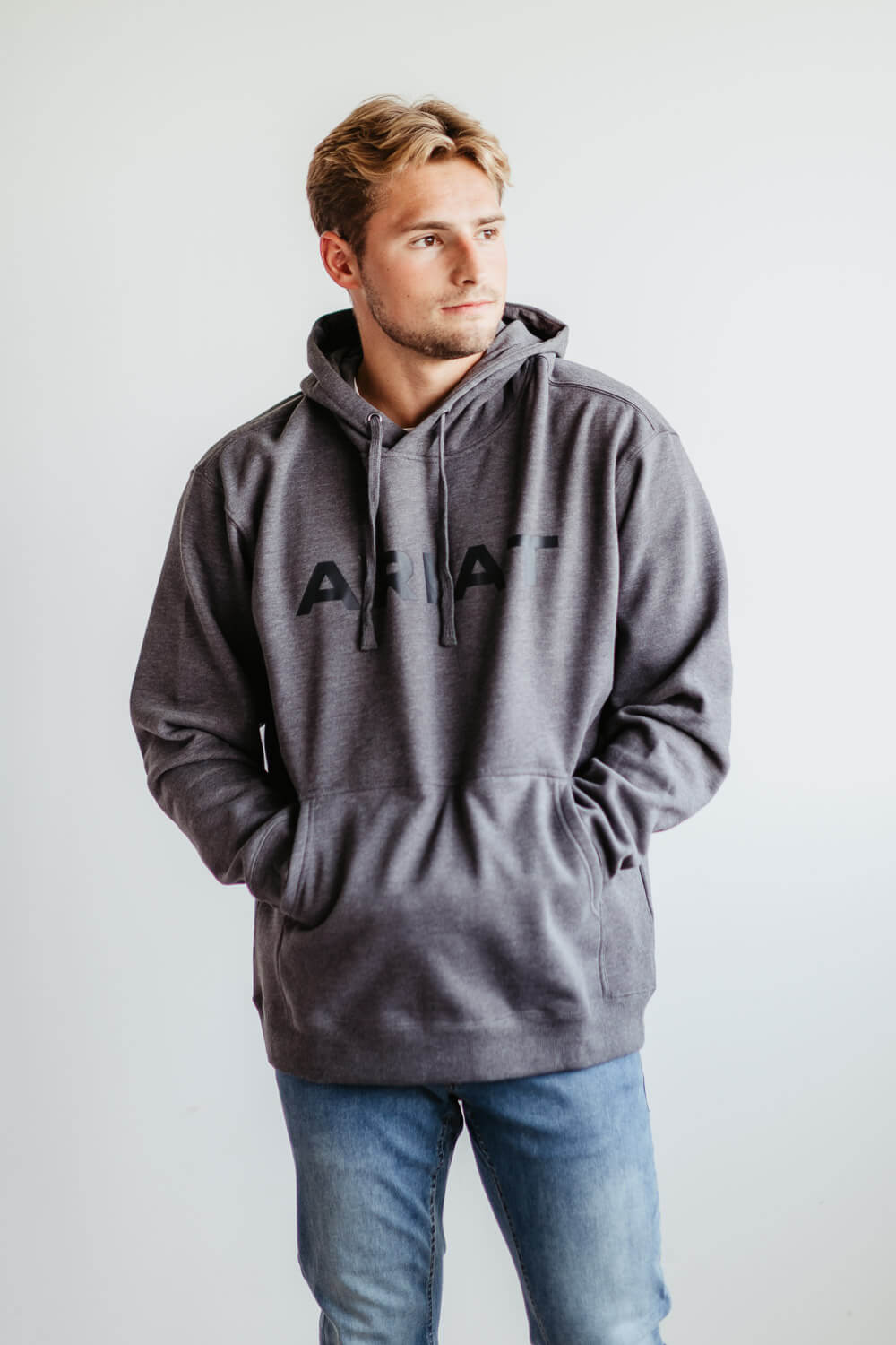 Ariat Logo Hoodie for Men in Grey Heather