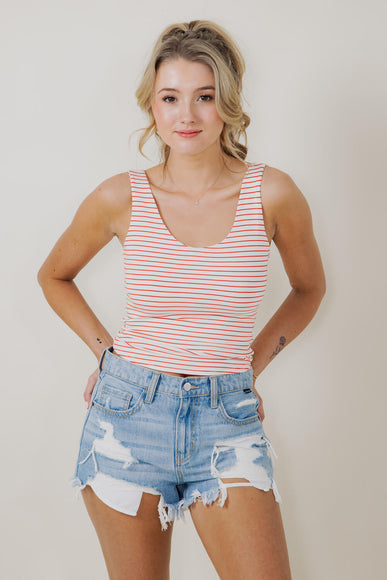 Basic Striped Scoop Neck Tank Top for Women in Red