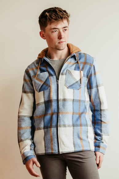 Brooklyn Cloth Zip Front Flannel Hooded Shirt Jacket for Men in Blue