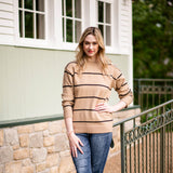 La Miel Pencil Stripe Crewneck Sweater for Women in Brown