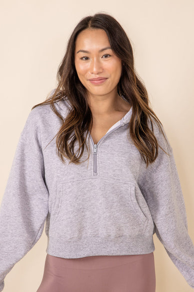 Half Zip Fleece Hoodie for Women in Heather Grey