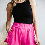 Linen Ruffle Shorts for Women in Hot Pink