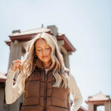 Love Tree Cropped Puffer Vest for Women in Brown