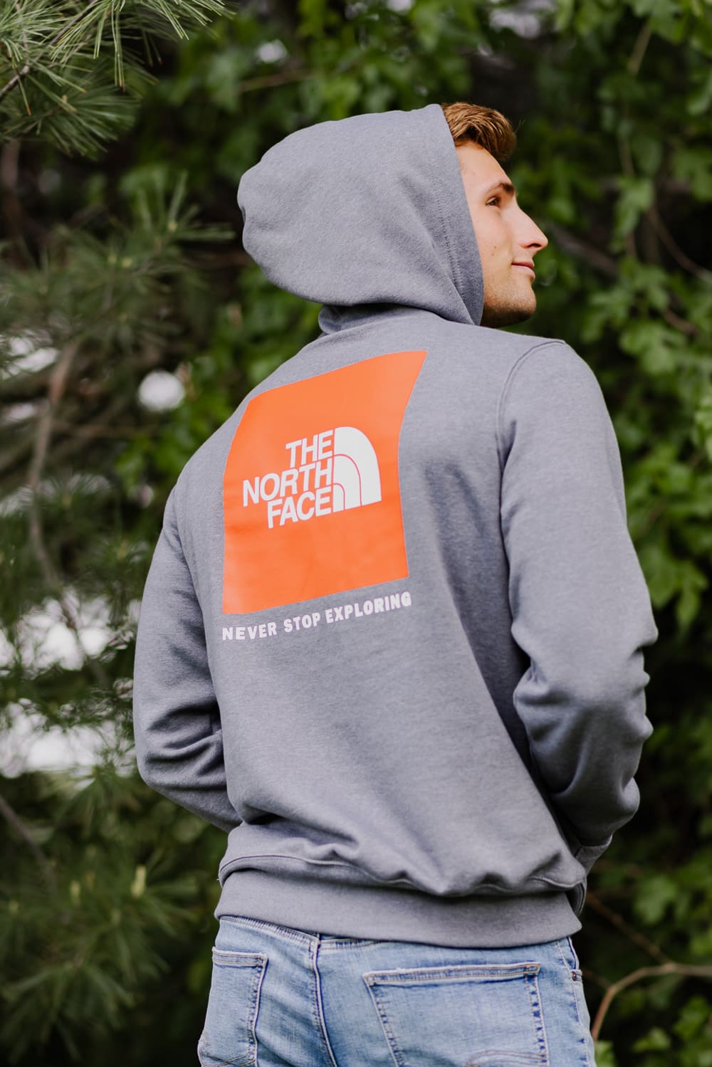 Grey and orange north face hoodie sale