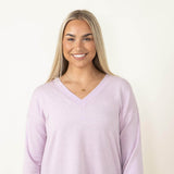 Thread & Supply V Neck Fleece Shirt for Women in Lilac