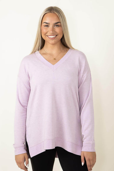 Thread & Supply V Neck Fleece Shirt for Women in Lilac