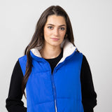 Love Tree Cropped Reversible Puffer Vest for Women in Blue/Beige