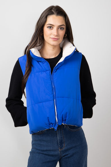 Love Tree Cropped Reversible Puffer Vest for Women in Blue/Beige