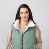 Love Tree Cropped Reversible Puffer Vest for Women in Olive/Beige 