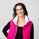 Love Tree Cropped Reversible Puffer Vest for Women in White/Fuchsia