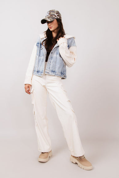 Love Tree Pleather Cargo Pants for Women in Ivory