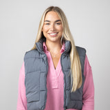 Love Tree Front Pocket Cropped Puffer Vest for Women in Slate