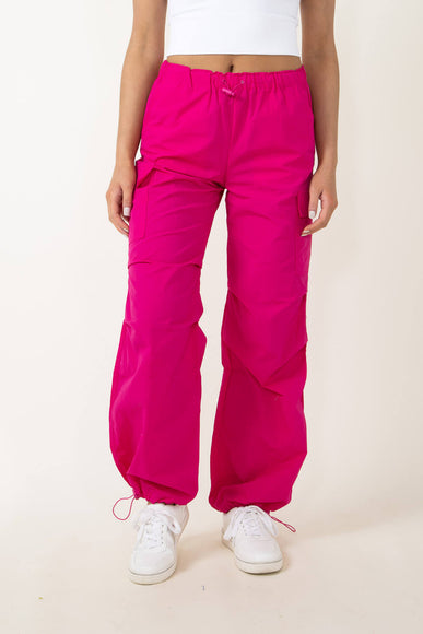 Love Tree Nylon Cargo Baggy Parachute Pants for Women in Pink 