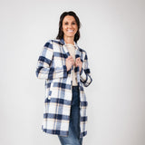 Love Tree Plaid Full Length Coat for Women in Navy