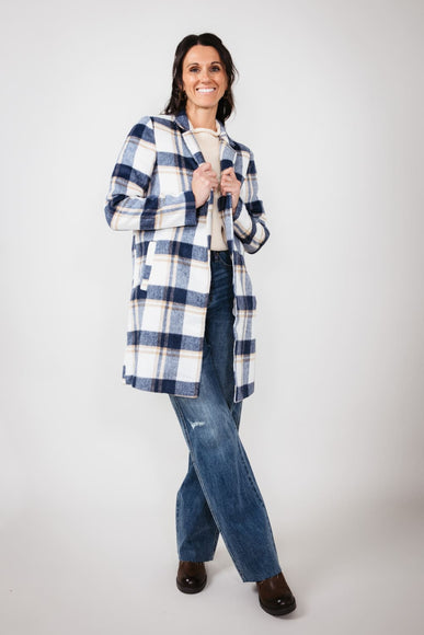 Love Tree Plaid Full Length Coat for Women in Navy