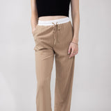 Love Tree Stripe Drawstring Trouser Pants for Women in Khaki