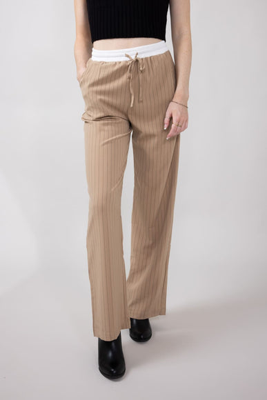 Love Tree Stripe Drawstring Trouser Pants for Women in Khaki