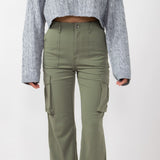 Love Tree Straight Cargo Pants for Women in Olive