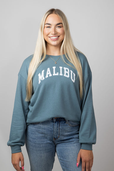 C & C California Millie Malibu Beach Terry Crewneck Pullover for Women in Goblin Blue 