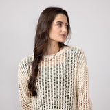 Crochet Long Sleeve Top for Women in Natural