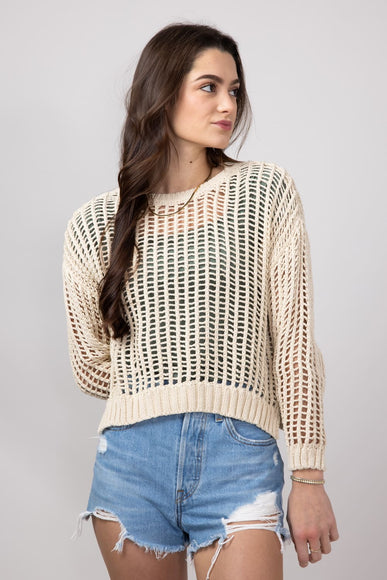 Crochet Long Sleeve Top for Women in Natural