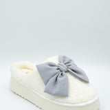 MIA Platform Bow Slippers for Women in Light Blue Grey