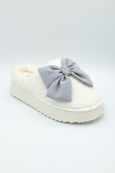 MIA Platform Bow Slippers for Women in Light Blue Grey